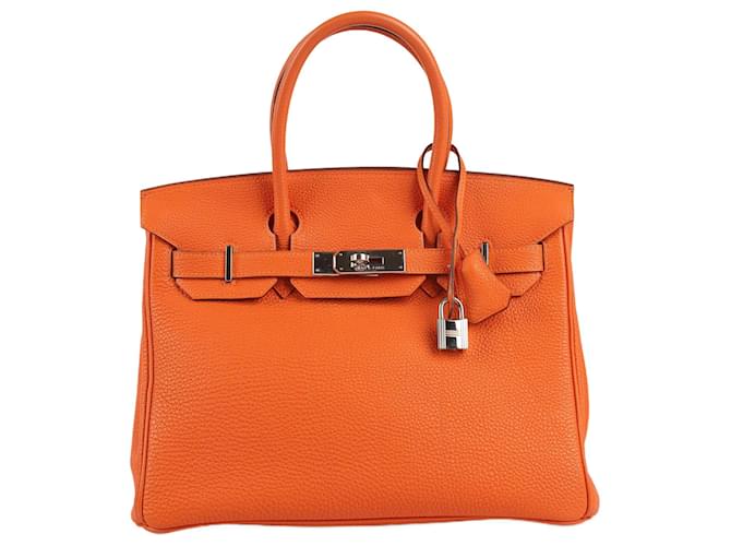 Hermès Acessórios de metal prateado laranja HERMES Birkin 30 Togo □H: 2004 Couro  ref.1380082