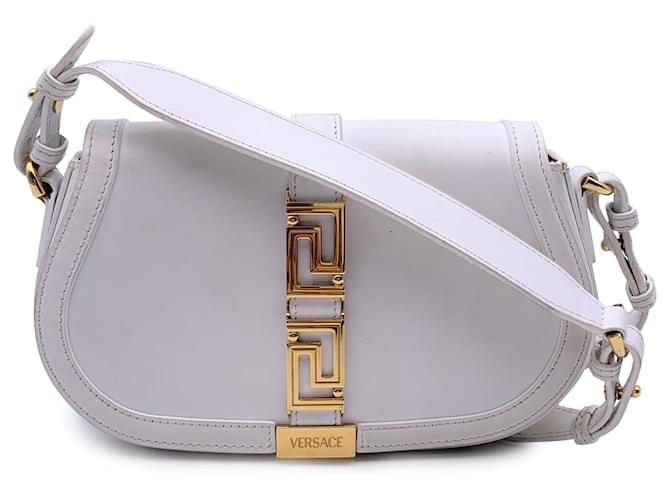 Versace Weiße Schultertasche aus Leder im Greca-Stil „Goddess“  ref.1380435