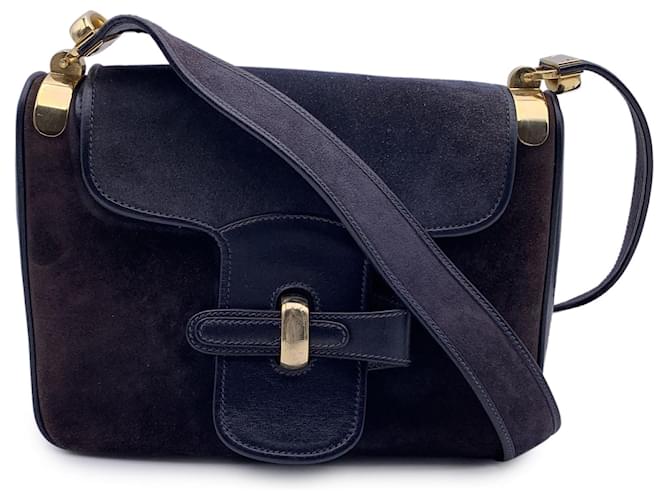 Gucci Vintage Blue Suede and Leather Flap Shoulder Bag  ref.1380444