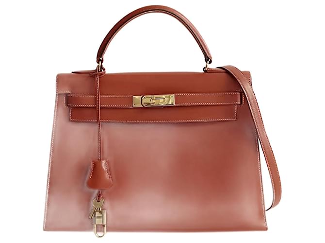 Borsa a tracolla Hermès Kelly 32 color mattone oX:1994 Marrone Pelle  ref.1380447