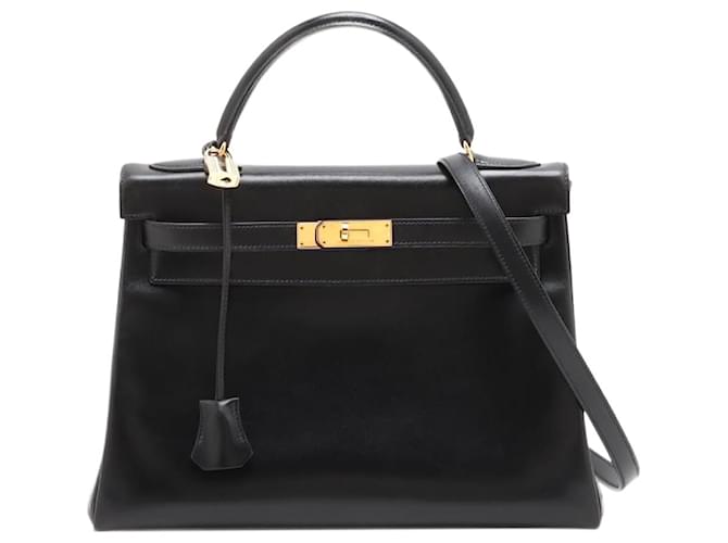 Hermès Bolso negro vintage 1994 Kelly 32 Sellier Box Calf Cuero  ref.1380557