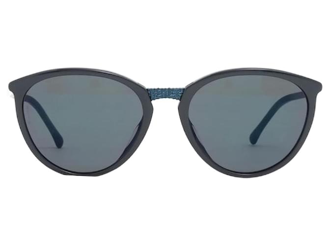 Chanel Óculos de sol grandes redondos azuis Preto Plástico  ref.1380567