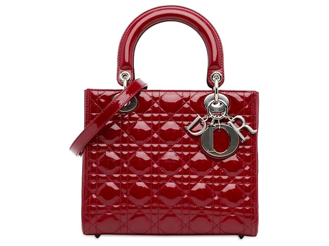 Dior Red Medium Patent Cannage Lady Dior Leather Patent leather  ref.1380816