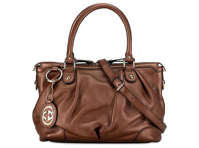 Bolso satchel Sukey de cuero marrón Gucci Castaño Bronce Becerro  ref.1380817
