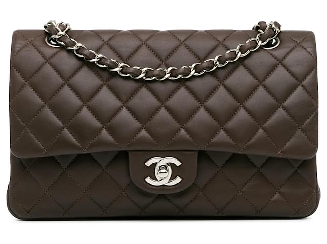 Chanel Brown Medium Classic Lambskin Double Flap Dark brown Leather  ref.1380831