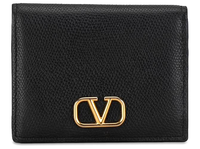 Portafoglio bifold Valentino nero con logo V Pelle Vitello simile a un vitello  ref.1380856