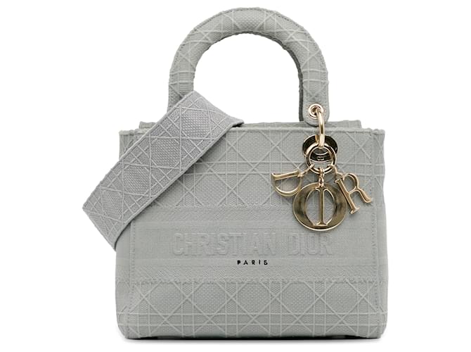 Dior Cinza Médio Cannage Lady D-Lite Marrom Lona Pano  ref.1380877