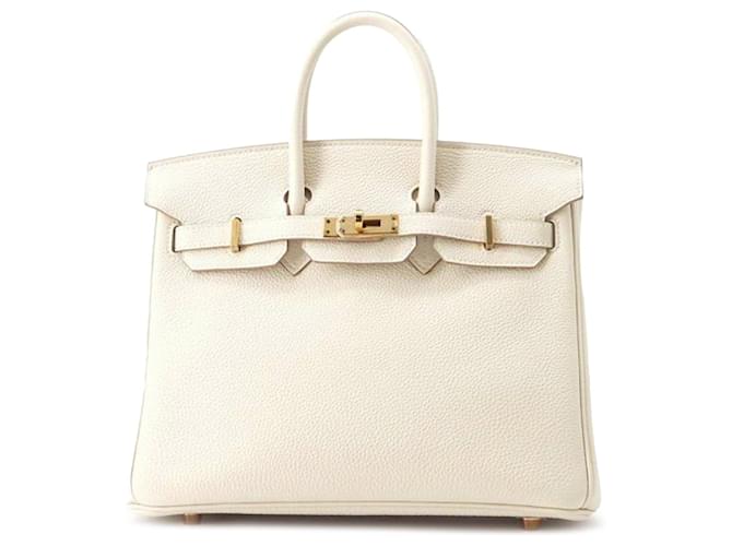 Hermès White Togo Birkin Retourne 25 Cream Leather Pony-style calfskin  ref.1380896