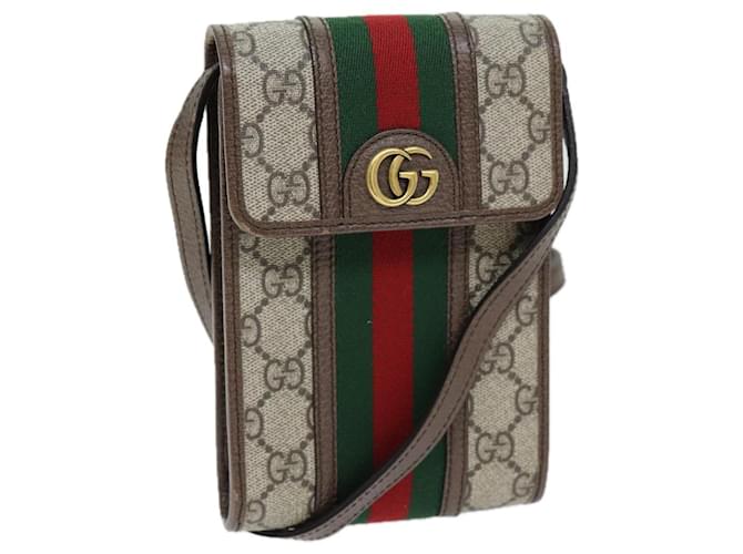 GUCCI GG Supreme Web Sherry Line Shoulder Bag PVC Beige Red 625757 Auth am6198  ref.1380999