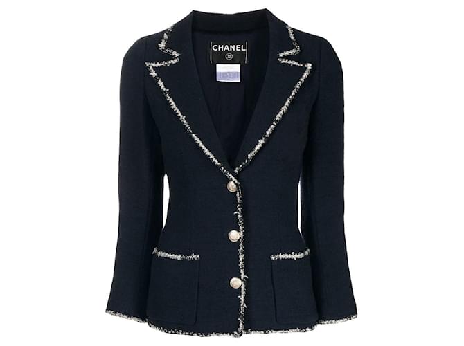Chanel Jackets Navy blue Tweed  ref.1381092