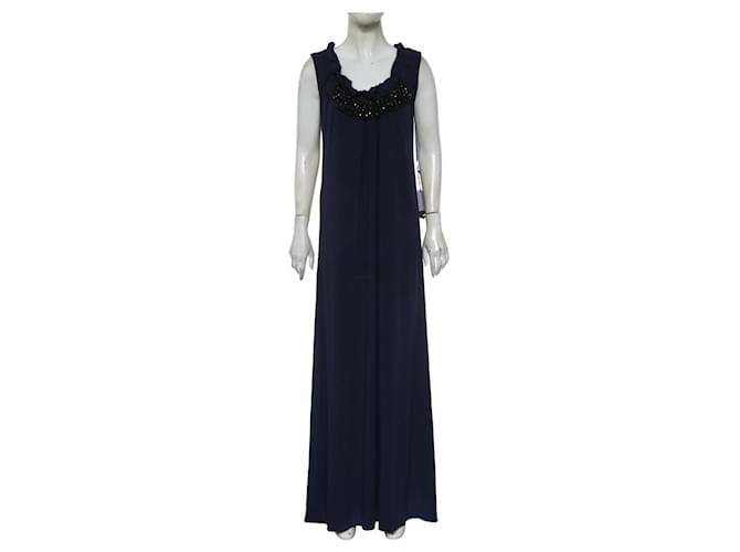 Vera Wang Vestido sem mangas adornado em azul escuro Azul marinho Poliéster Elastano  ref.1381100