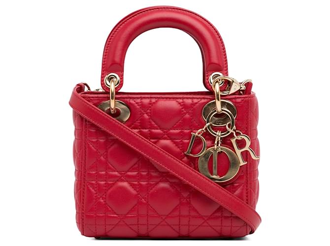 Lady Dior DIOR BolsosPiel Roja Cuero  ref.1381136