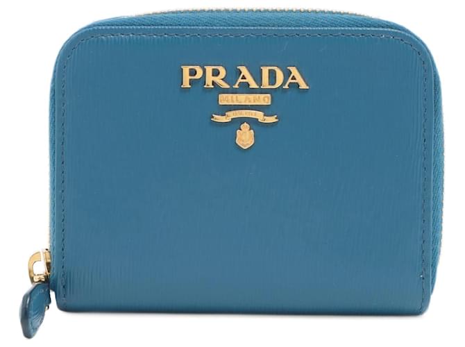 Prada Porta-moedas Zip Saffiano Couro Azul  ref.1381175