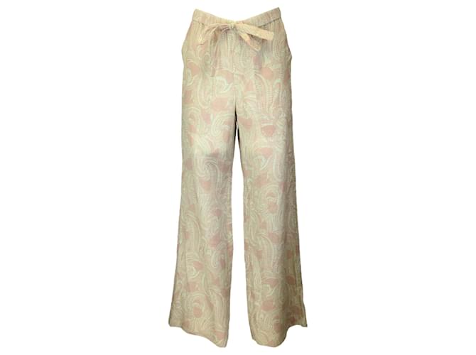 Autre Marque A.L.C. Brown / Green Nalia Printed Wide-Leg Drawstring Pants Linen  ref.1381197