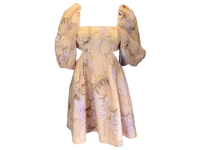 Autre Marque Zimmermann Mini-robe en lin imprimé multi-fleurs pêche/violet Multicolore  ref.1381208