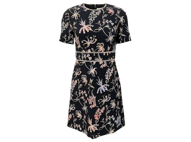 Autre Marque Peter Pilotto Black Floral Print Short Sleeve Dress Polyester  ref.1381211