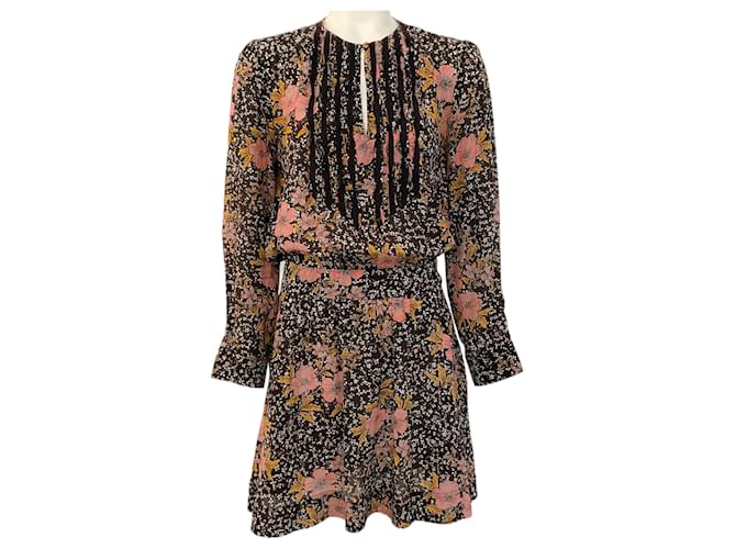 Autre Marque Zadig & Voltaire Vestido floral negro / rosa con detalle de encaje Seda  ref.1381217