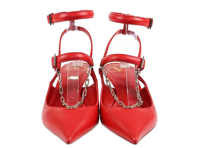 Valentino – Rote Slingback-Pumps mit Kette Leder  ref.1381220
