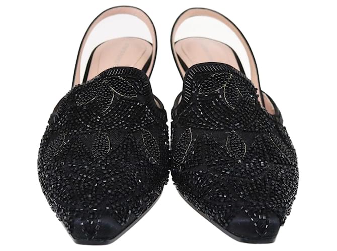 Alberta Ferretti Bombas Slingback Pretas com Frisos Preto Lona  ref.1381223