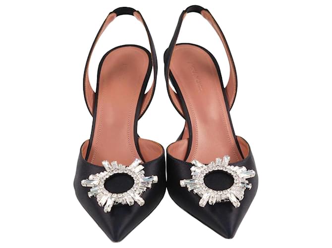 Amina Muaddi Black Begum Crystal Embellished Slingback Pumps Cloth  ref.1381226