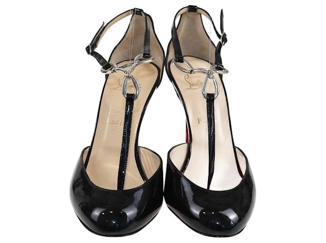 Christian Louboutin Zapatos de tacón negros con tiras en T Carla's Mum Cuero  ref.1381250