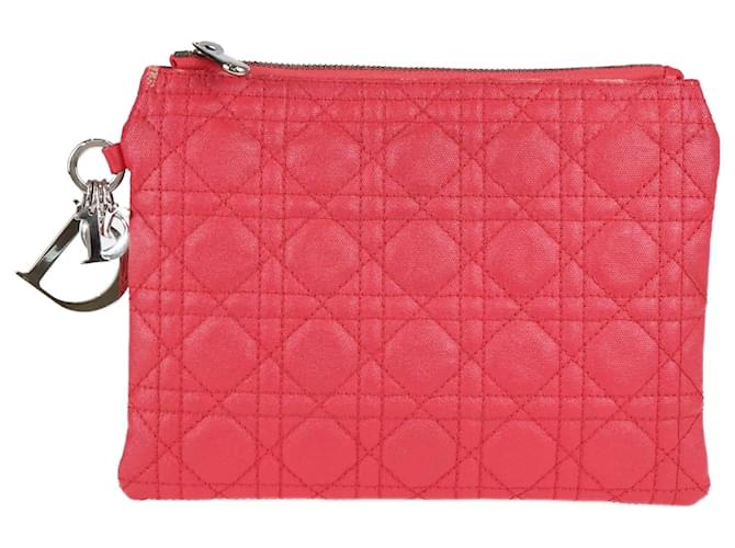 Christian Dior Dior Red Cannage Panarea Clutch Cloth  ref.1381253