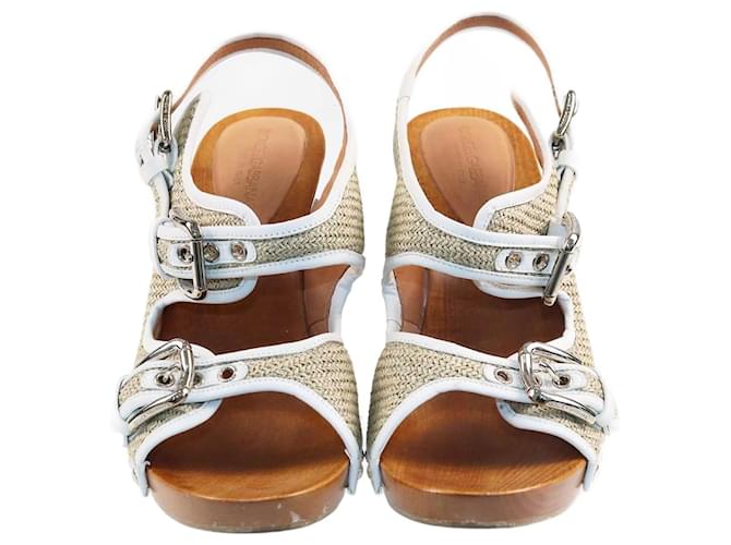 Dolce & Gabbana Beige/Weiße Sandalen mit Absatz Leder  ref.1381254
