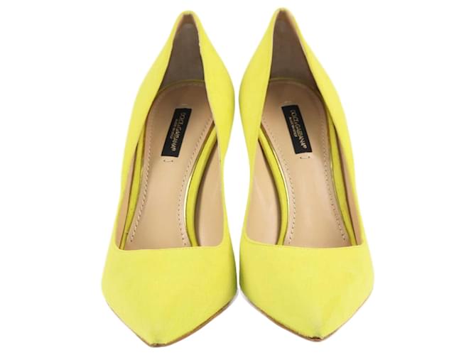 Escarpins à bout pointu jaune citron Dolce & Gabbana Suede  ref.1381260