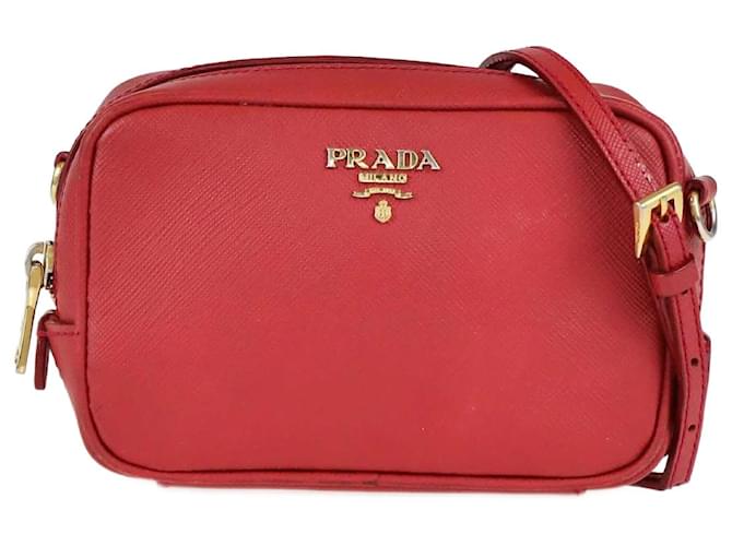 Prada – Rote Umhängetasche mit Mini-Kamera aus Saffiano-Stoff Leder  ref.1381285