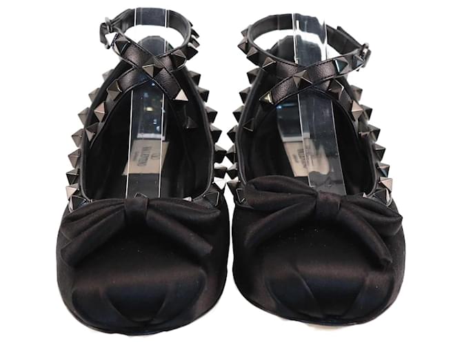 Ballerines Valentino noires à nœud Rockstud Cuir  ref.1381294