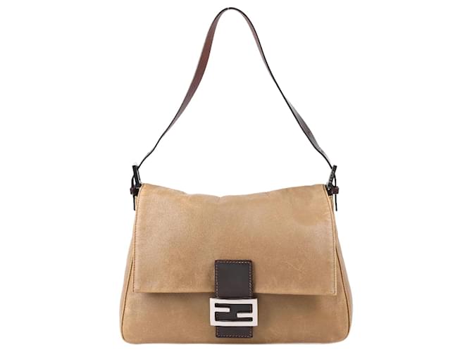 FENDI Leather Mama Baguette Shoulder Bag in Beige  ref.1381302