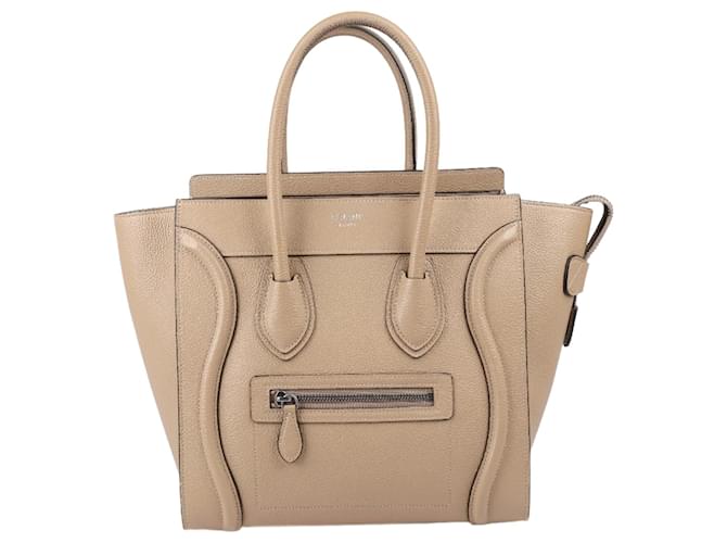 Céline Celine Grained Leather Micro Luggage Handbag in Beige  ref.1381304