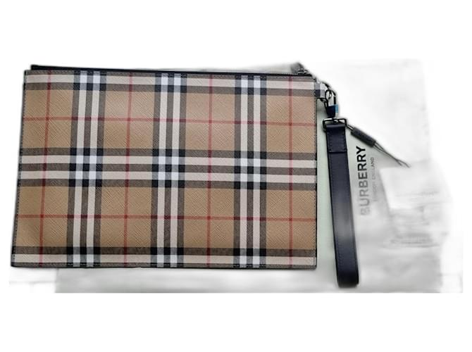Burberry vintage check zip pouch Beige Leather  ref.1381319