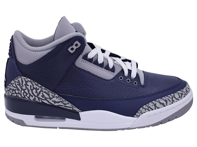 Nike Air Jordan 3 Retro-Sneakers in „Georgetown“ aus getrommeltem Leder in Blau und Grau  ref.1381330