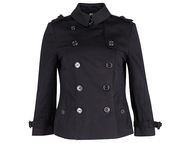 Burberry Double Breasted Short Trench Jacket in Black Cotton  ref.1381334