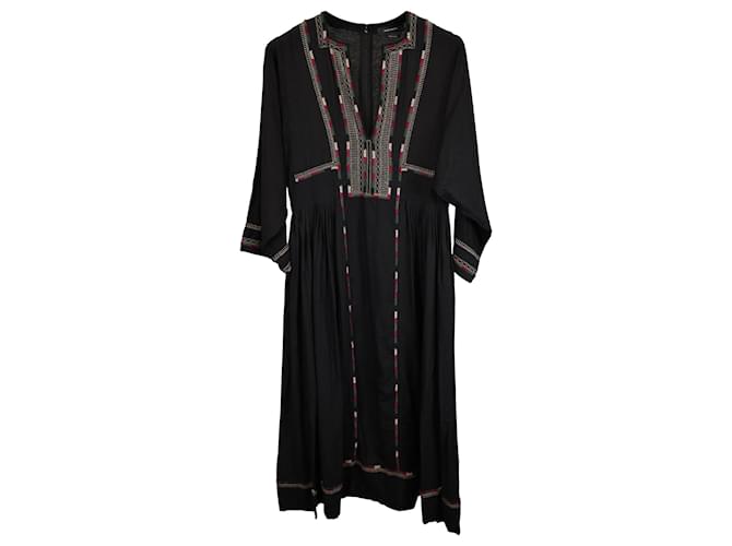 Robe brodée Isabel Marant Clayne en soie et coton noir  ref.1381352