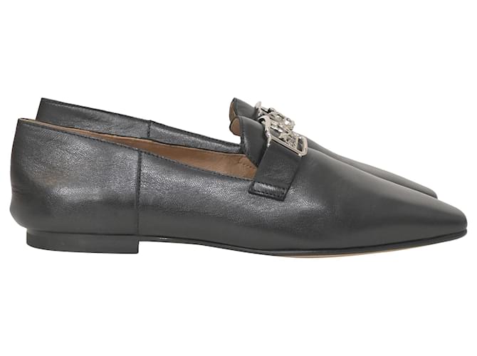 Mocasines Hermès Time en piel negra Negro Cuero  ref.1381354