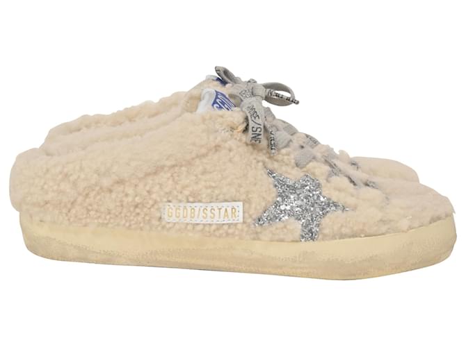 Golden Goose Zapatillas Slip-On Superstar Sabot de lana blanca con purpurina desgastada Blanco  ref.1381362