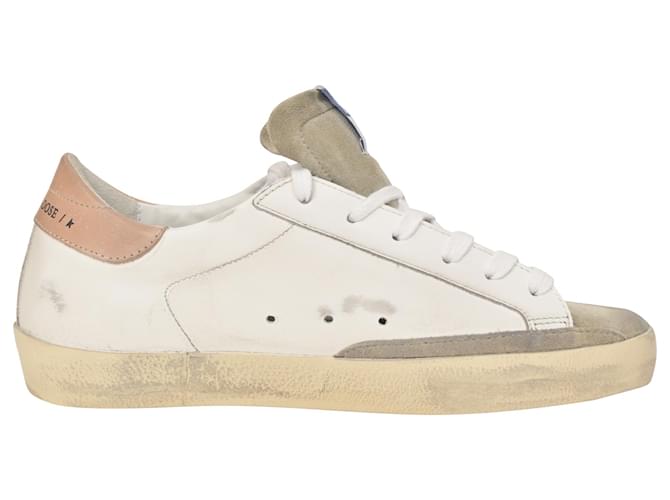 Golden Goose Super-Star with Black Glitter Star and Pink Heel Tab Sneakers in White Leather Cream Rubber  ref.1381368