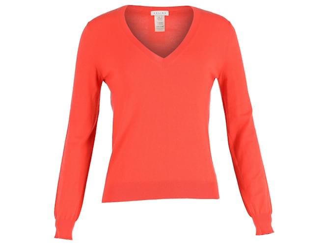 Céline Celine V-Neck Sweater in Orange Cashmere Wool  ref.1381372