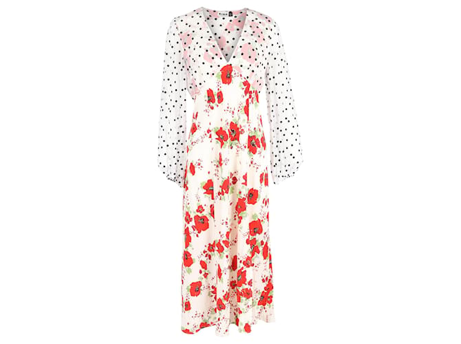 Autre Marque Rixo Melanie Printed Midi Dress in Red Silk Polyester  ref.1381373