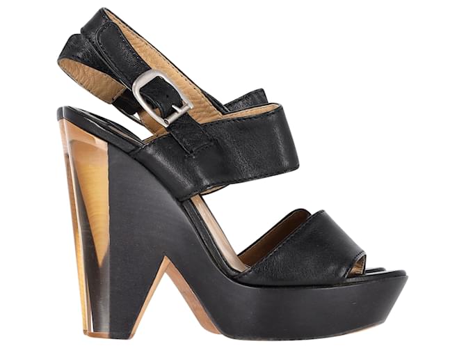 Chloé Chloe Platform Heels in Black Leather and Wood  ref.1381387