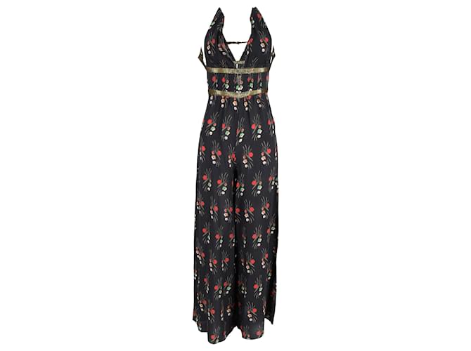 Autre Marque Rixo Floral Wideleg Jumpsuit in Black Silk  ref.1381390