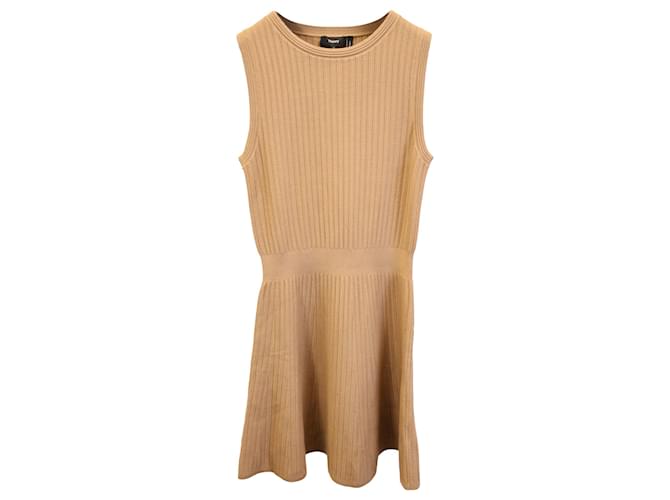Mini-robe tricotée sans manches Theory en coton beige  ref.1381402