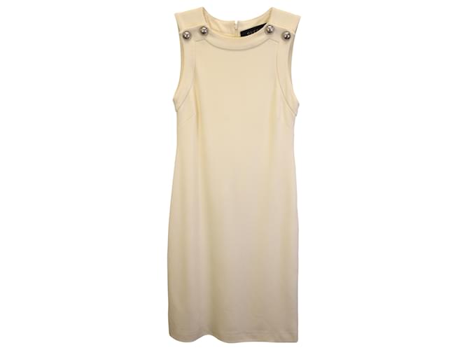 Gucci Button Detail Shift Dress in Cream Cotton White  ref.1381410