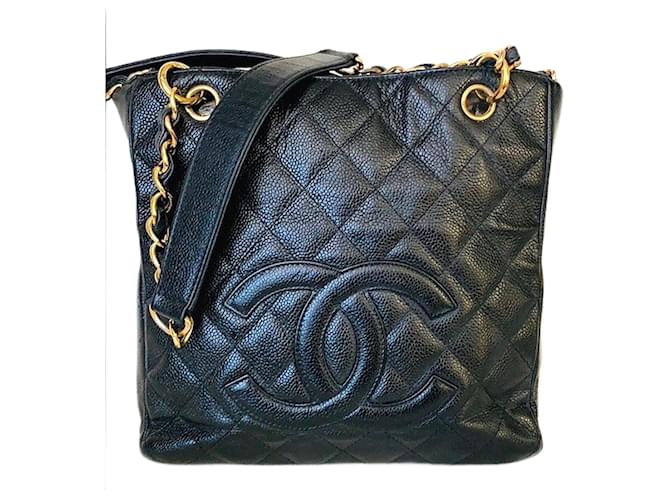 Tote CHANEL em caviar Preto Couro  ref.1381424