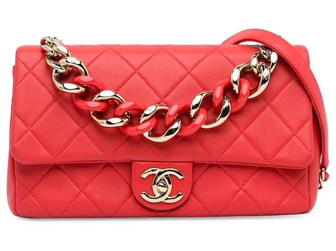 Chanel Red Small Lambskin Elegant Chain Single Flap Leather  ref.1381428