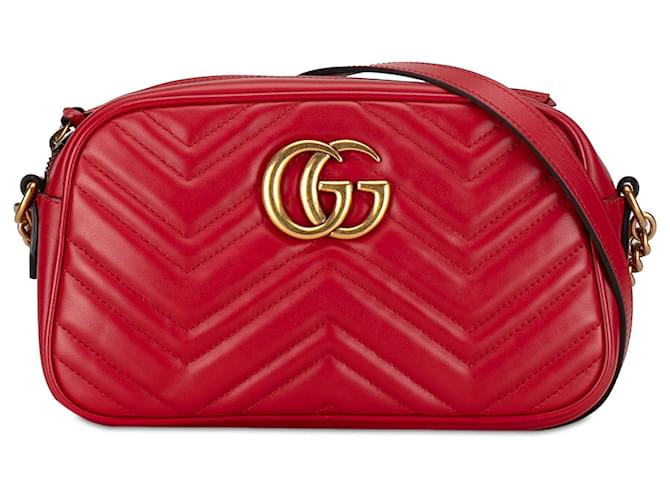 Gucci Red Small GG Marmont Matelasse Crossbody Bag Leather Pony-style calfskin  ref.1381437