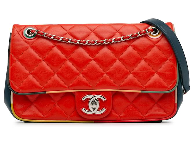 Chanel Rote mittelgroße Lammleder-Kabine in Kuba-Farbe  ref.1381448