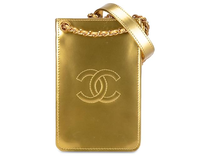 Chanel Gold CC Patent Phone Holder Crossbody Golden Leather Patent leather  ref.1381451